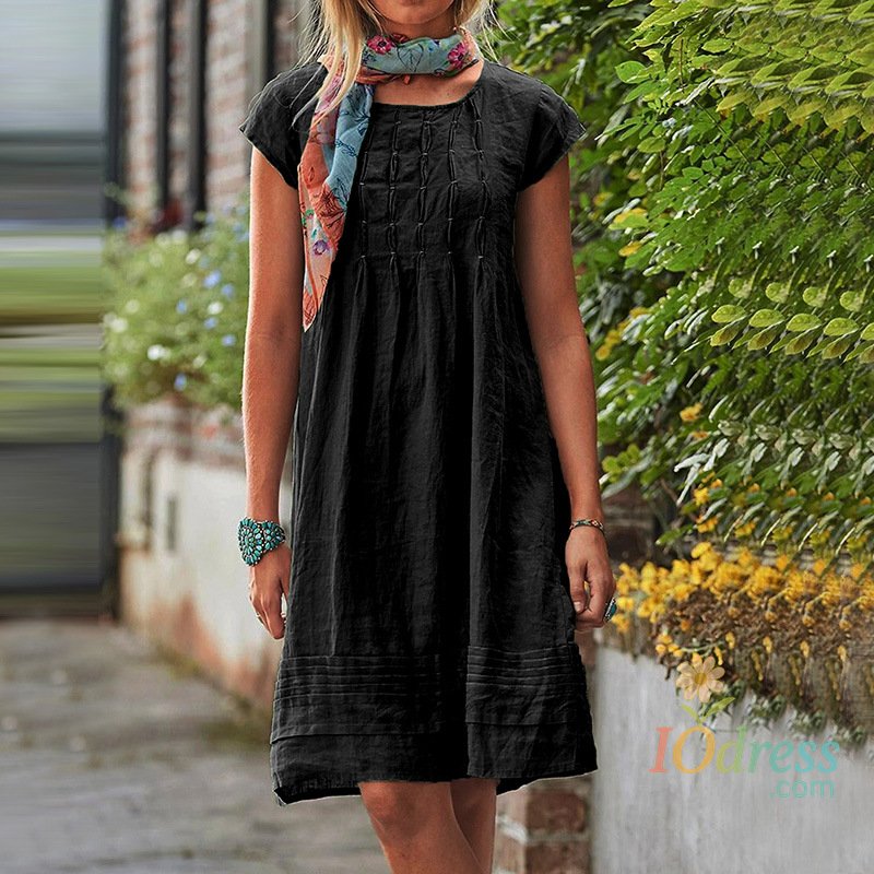 IO Dress 2022 Women's Summer Dress Casual Solid Beach Dresses For Women Elegant O Neck Short Sleeve Party Dress Robe S-5XL