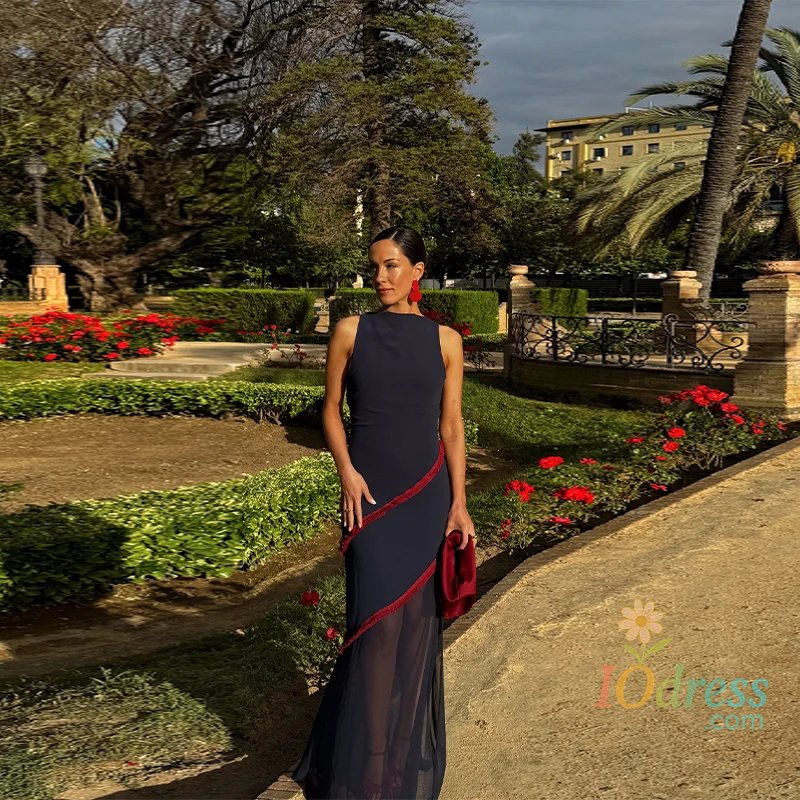 IO Dress Women Elegant Sleeveless Maxi Dress Chic O Neck Backless Slim Fit Mesh Patchwork High Waist Split Robe Summer Casual Streetwear