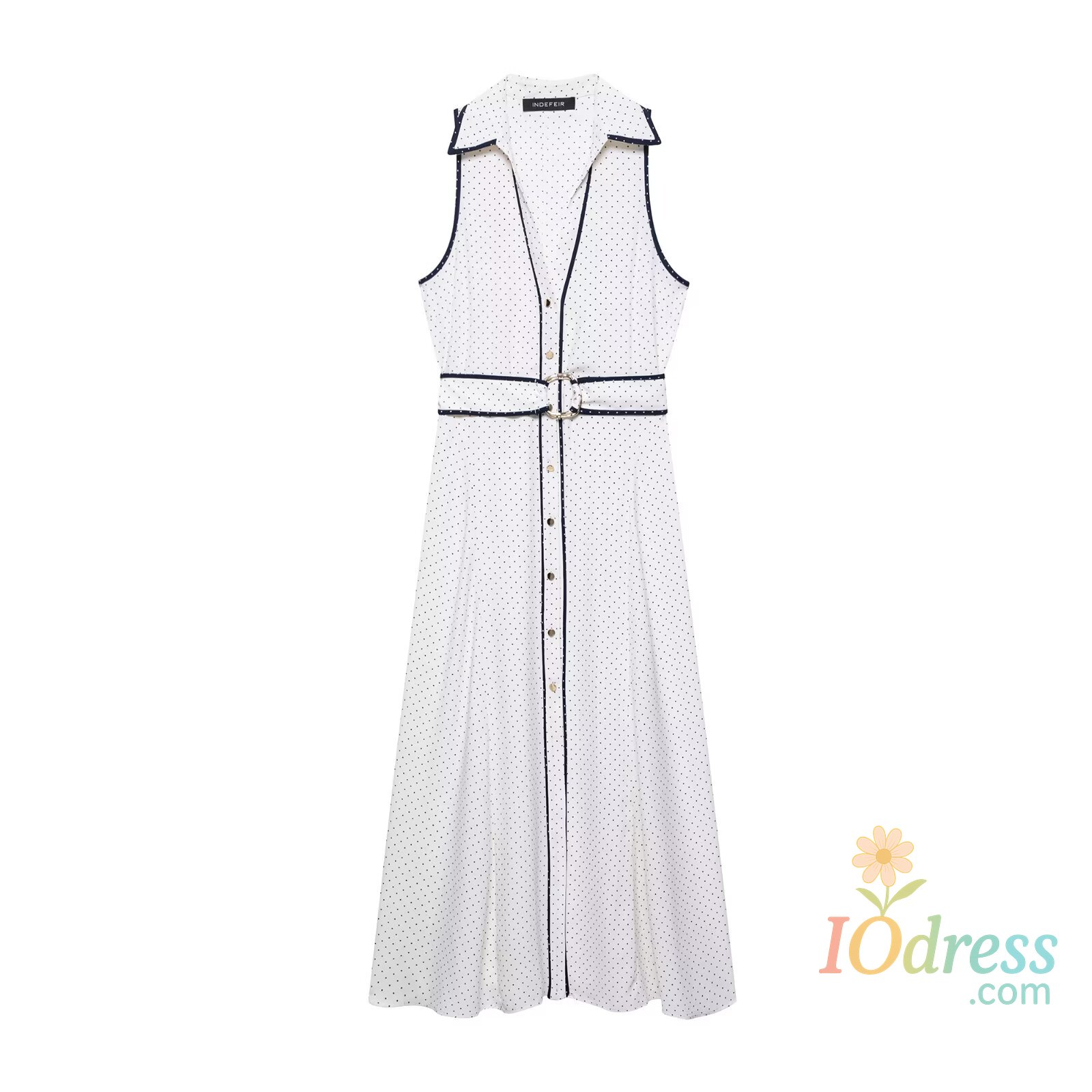 IO Dress European style new women's fashion versatile temperament polka dot shirt style sleeveless midi dress