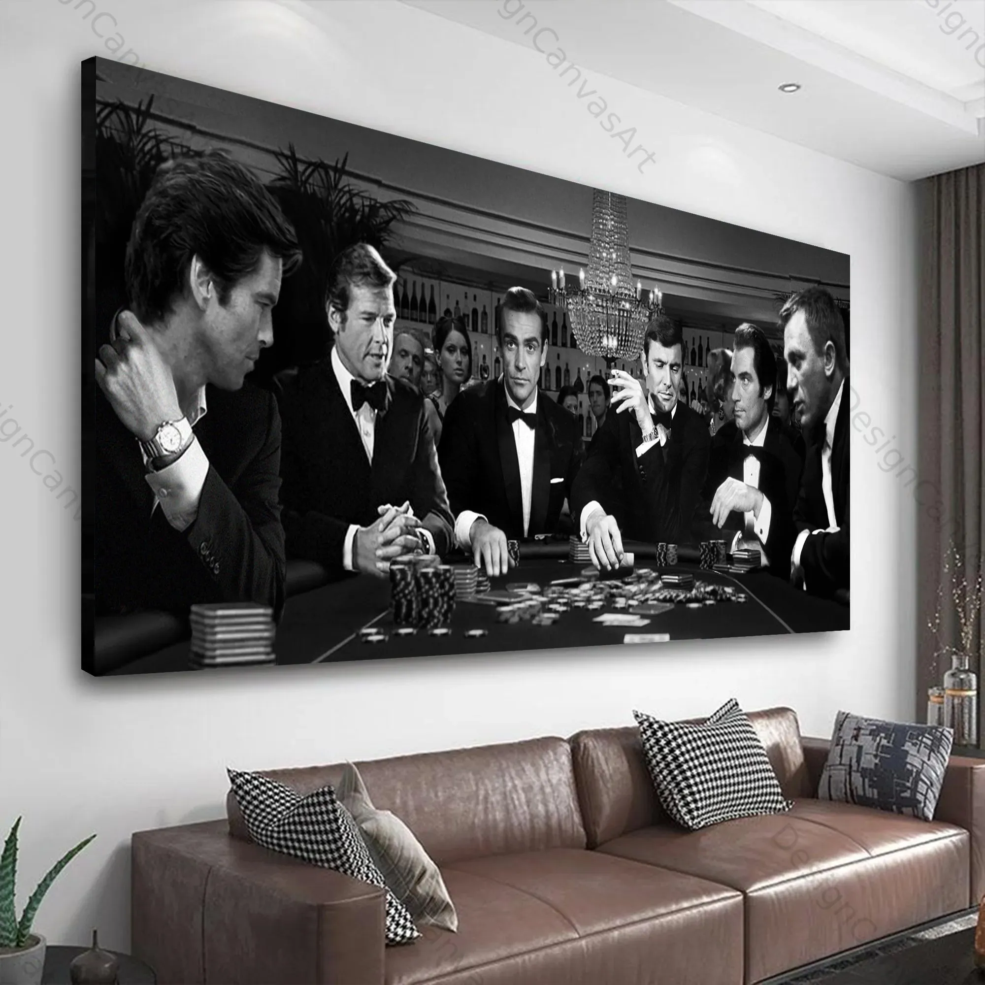 James Bond Playing Poker Canvas | All 6 Actors 007 Wall Decor