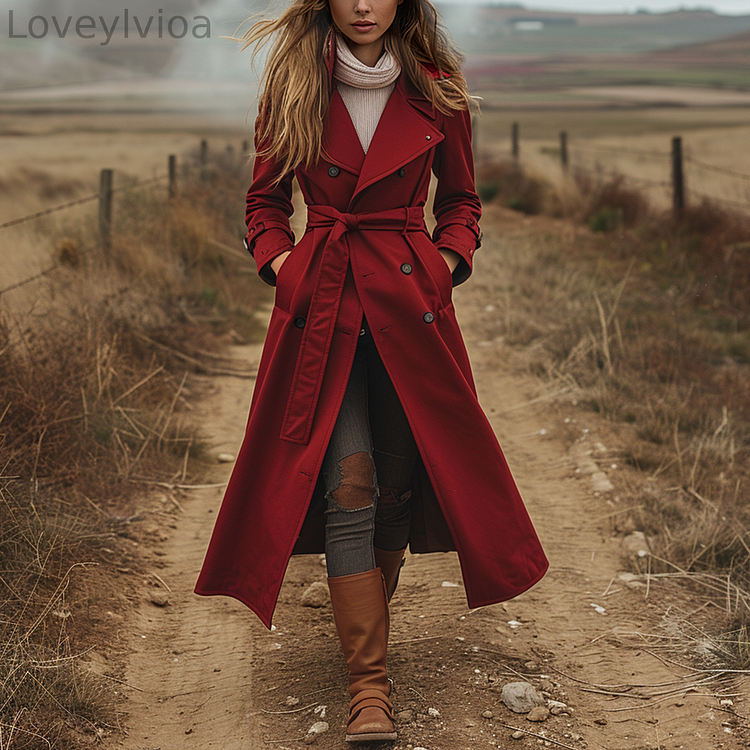 Women's Retro Casual Trench Coat Long Coat