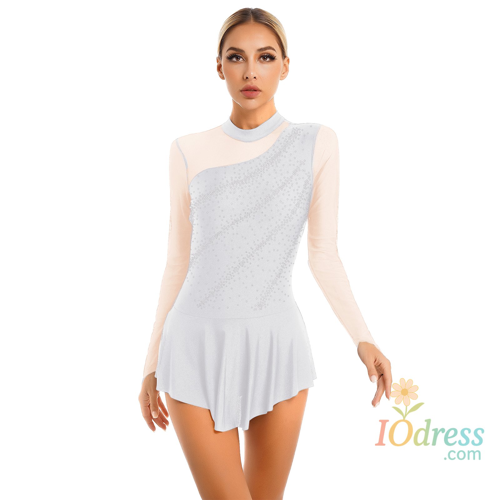 IO Dress Womens Figure Ice Skating Dress Lyrical Dance Ballet Gymnastics Leotard Tutu Sleeveless Rhinestone Stage Performance Dancewear