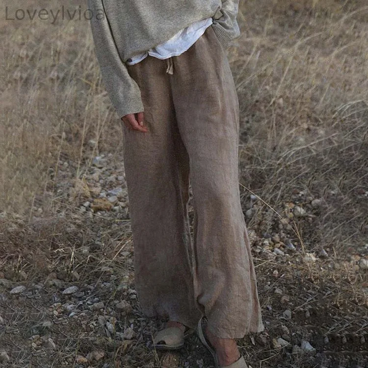 Women's Pocket Casual Cotton Linen Comfy Pants