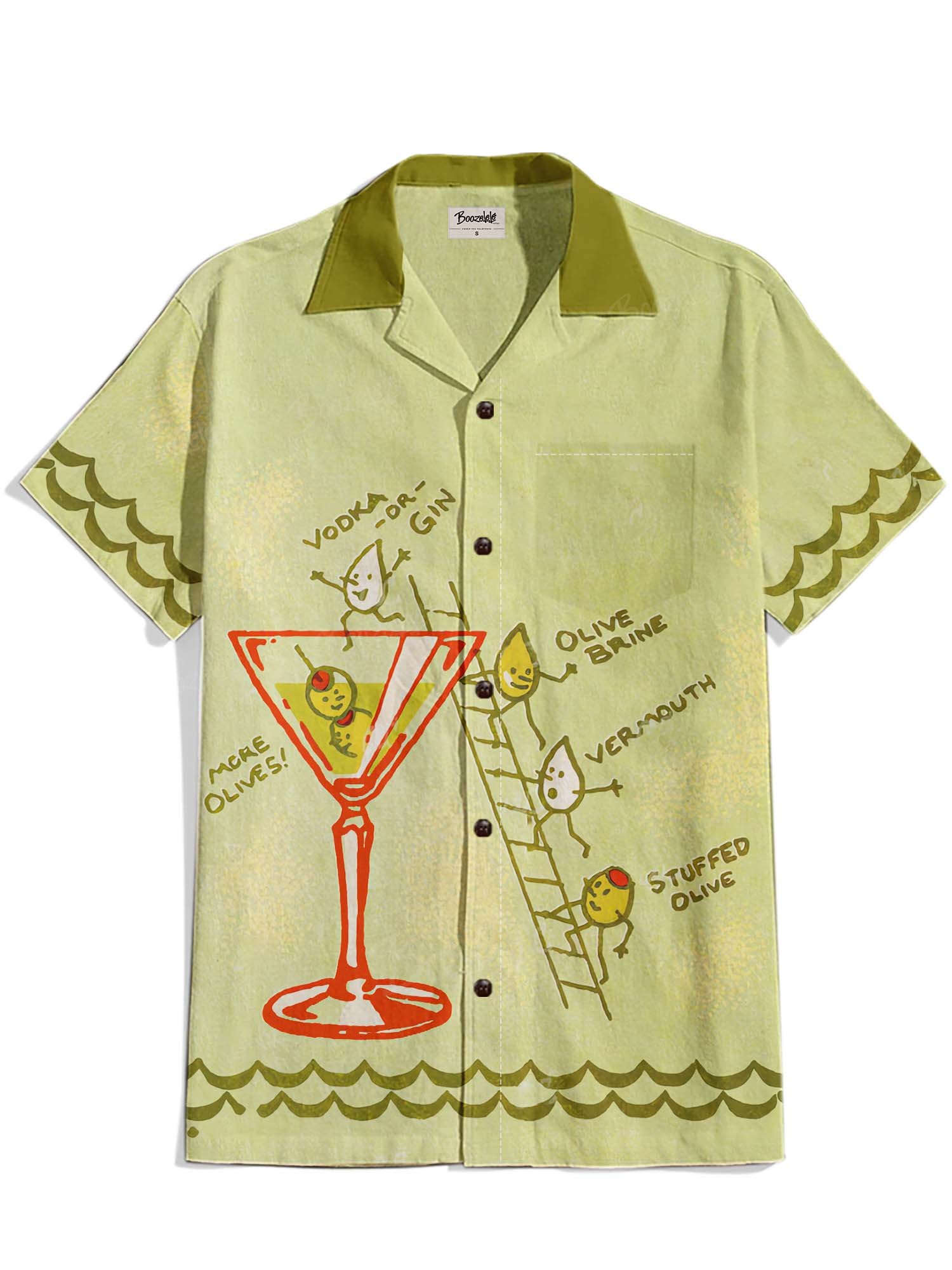 Men's Dirty Martini Cocktails Print 100% Cotton Cuban collar Shirt