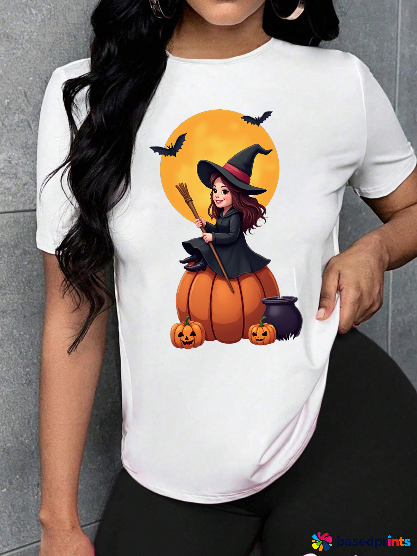 Halloween Witch Pumpkin Shirt Women Casual T-Shirt