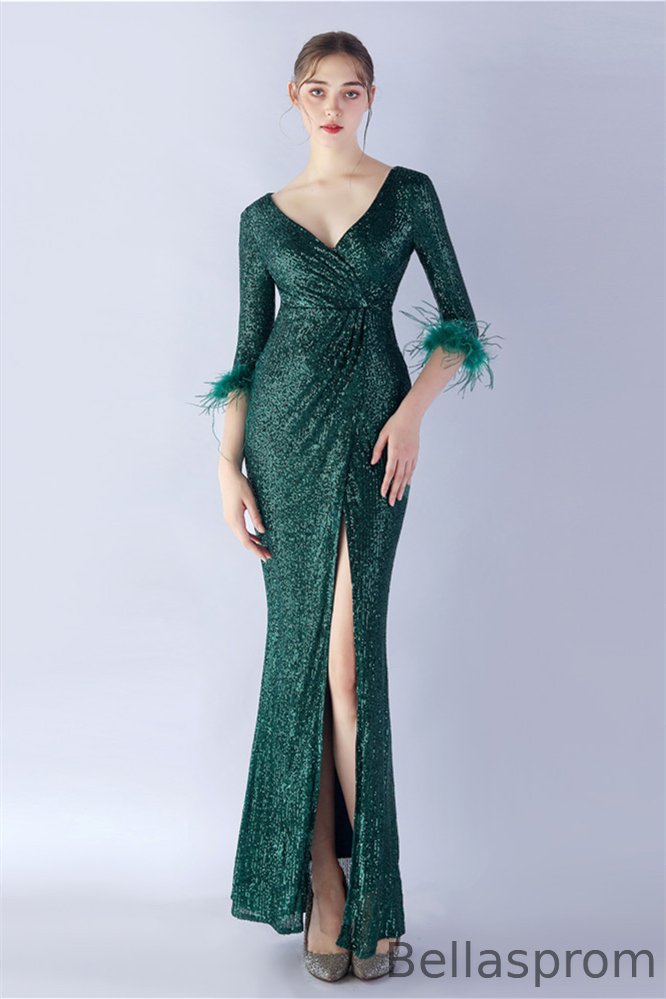 chinese dress ladies Elegant Black Prom Dress Long Mermaid Half Sleeves With Gloves Halter