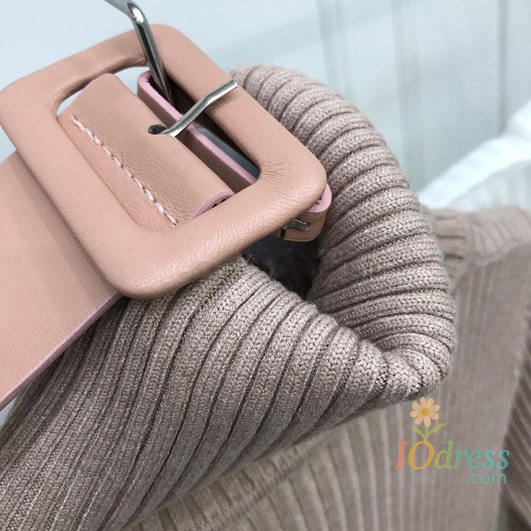 IO Dress H Han Queen Knitted Turtleneck Sweater Bodycon Dress Bottoming Women Soft Elastic Autumn Winter Midi Party Dresses With Belt