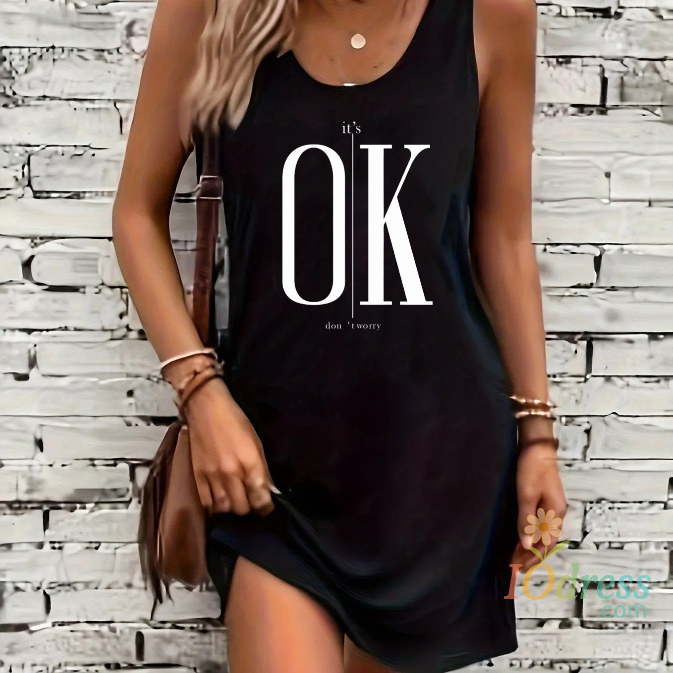 IO Dress Women's summer loose and comfortable casual Queen letter pattern printed black sleeveless vest dress punk style dress