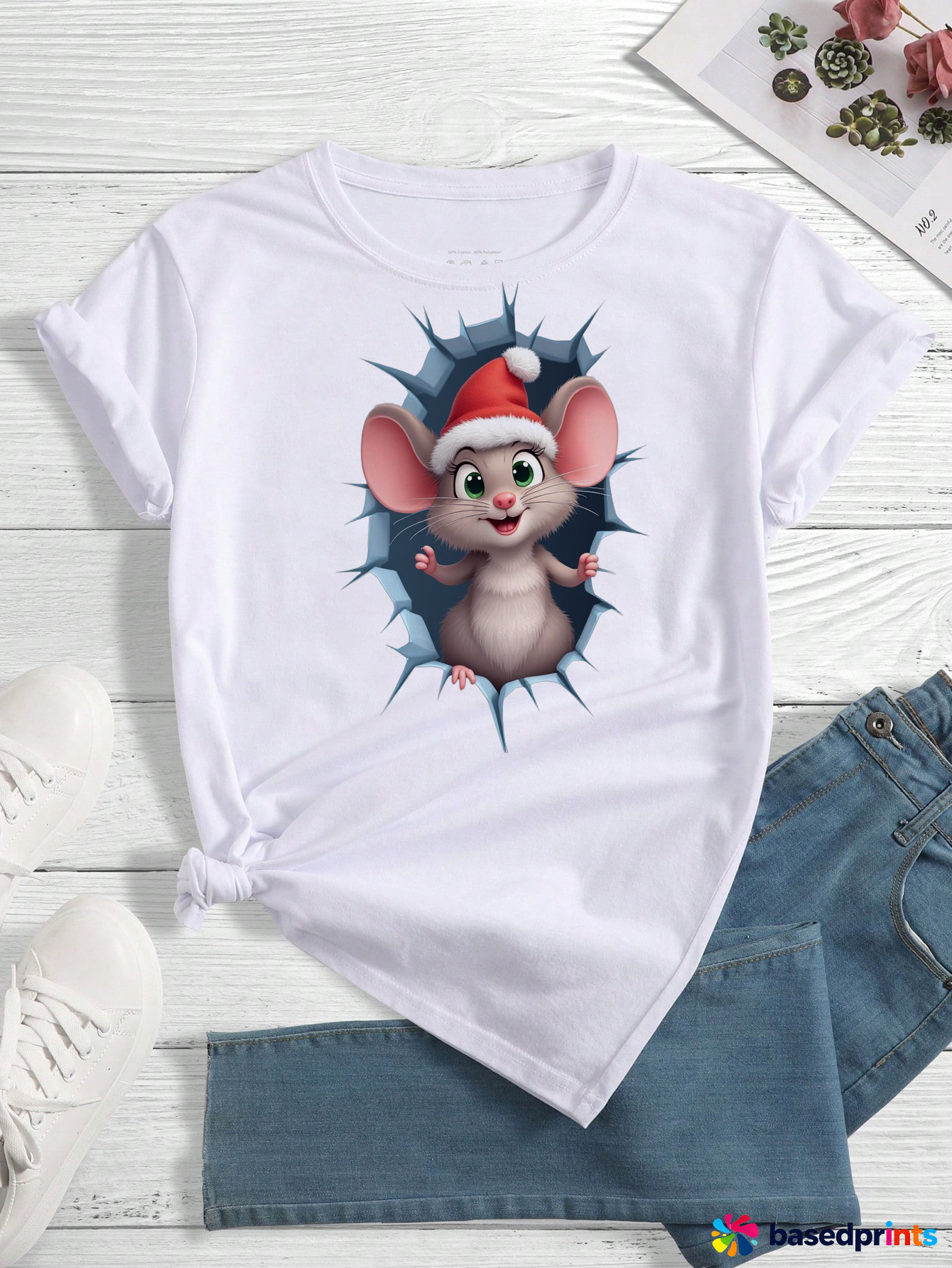 Christmas Mouse T-Shirt Women Cotton Short Sleeve Casual Tee