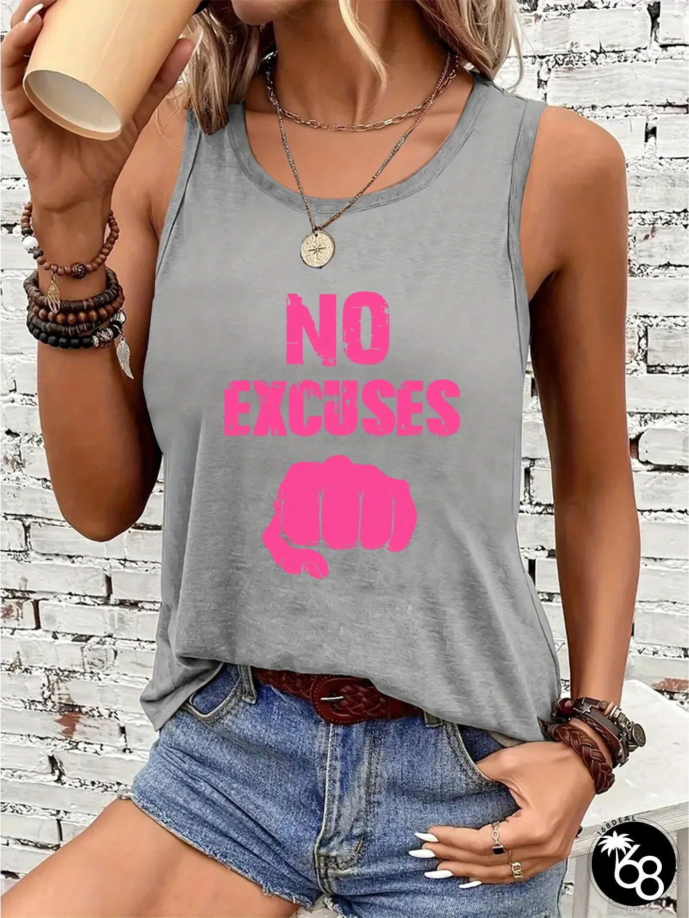 Womens Motivational Sleeveless Top Retro Y2K Style Geometric Print High-Stretch Fabric | 168DEAL