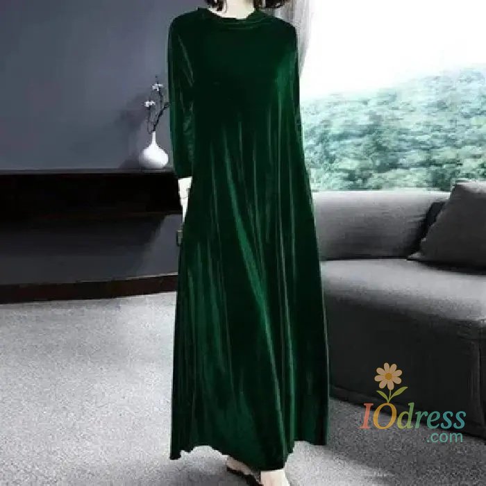 IO Dress Elegant Long Sleeve Velvet Dress Autumn Spring New Style Puffy Collar Slimming Tummy Covering Mid-Length Gown Princess Sleeve