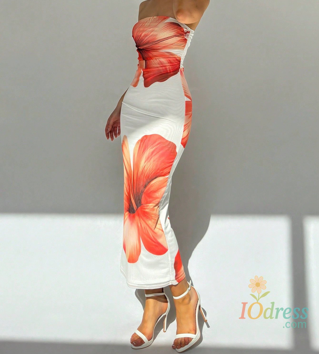 IO Dress Elegant Fashionable Printed Long Dress New Summer Women's Sexy Slim Fit Chest Wrapped Off Shoulder Casual Dress