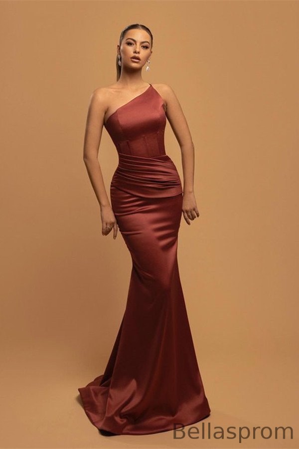 Bellasprom Cabernet One Shoulder Evening Dress Long Mermaid With Pleats