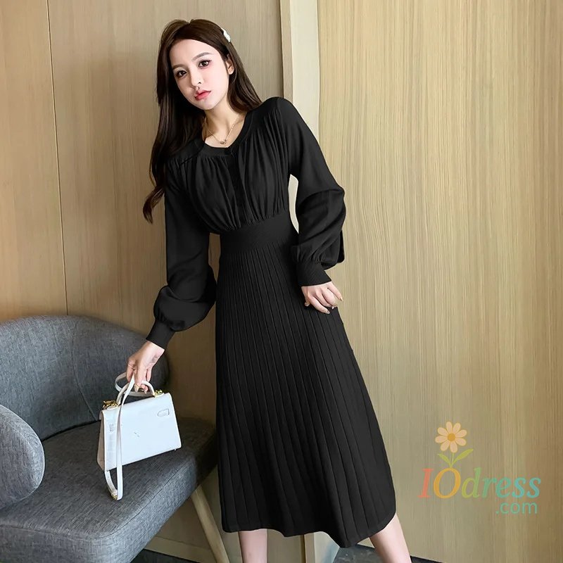 IO Dress Elegant Long Knitted Sweater Dress Knee-Over Autumn Winter New Style Inner Wear Slim Fit Midi Dress for Women