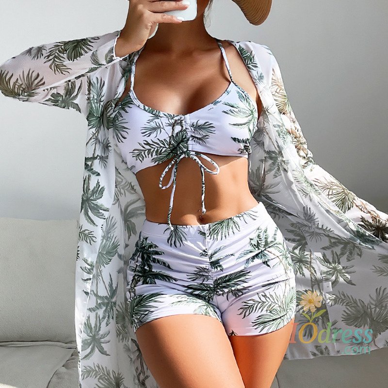 IO Dress Summer Print Swimsuits Tankini Sets Female Swimwear Push Up For Beach Wear Three-Piece Bathing Suits Pool Women's Swimming Suit