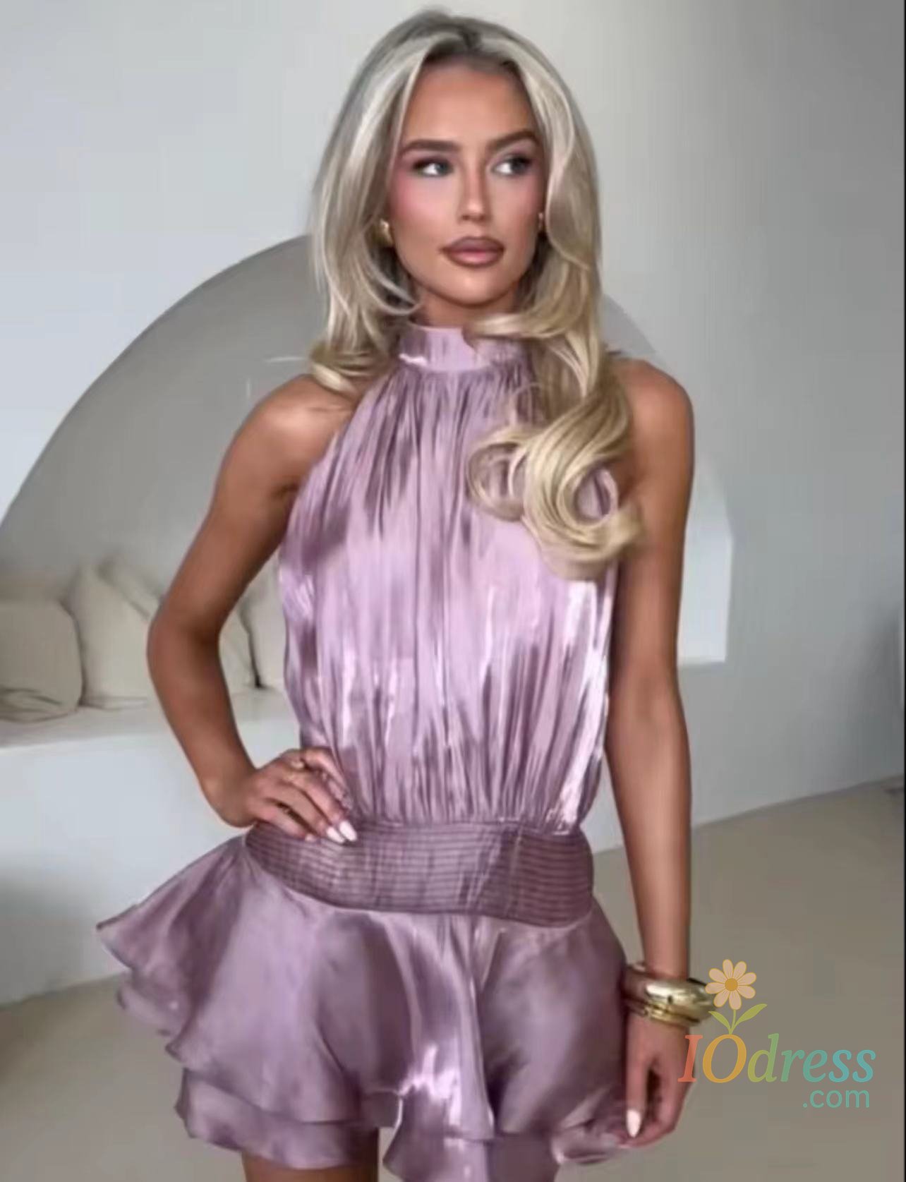 IO Dress Sexy Halter Ruffles Mini Dress Women Lace Up Sleeveless Backless Beach Party Dresses 2025 Summer Fashion Vacation Lady Robe