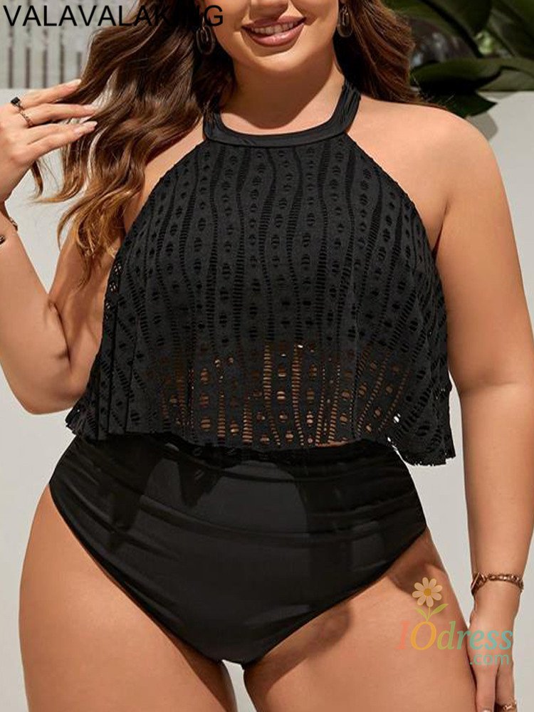 IO Dress 2025 Solid 2 Piece Plus Size Tankini Set Women High Waist Large Swimsuit Brazilian Big Swimwear Chubby Lady Curvy Bathing Suit