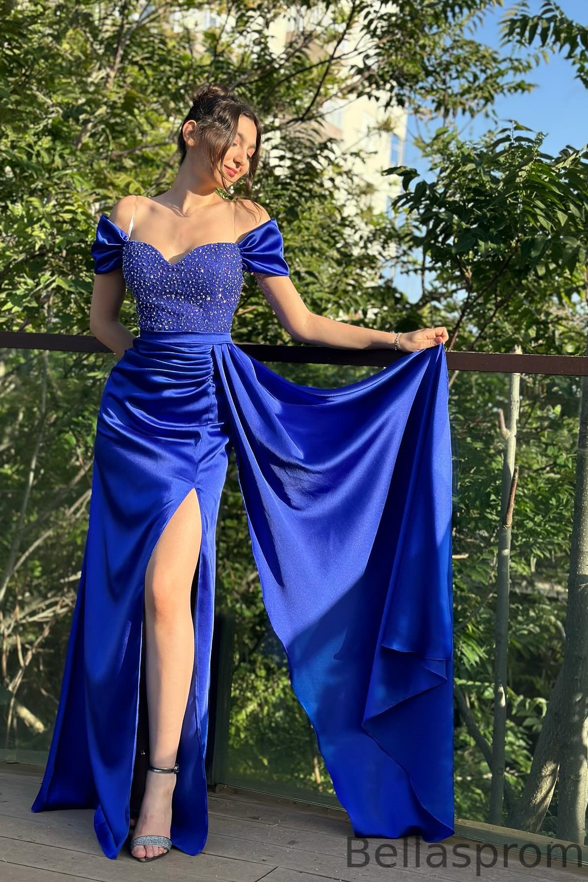 Bellasprom Royal Blue Sweetheart Off-the-Shoulder Mermaid Prom Dress Beadings With Split Ruffles Bellasprom Royal Blue Sweetheart Off-the-Shoulder Mermaid Prom Dress Beadings With Split Ruffles