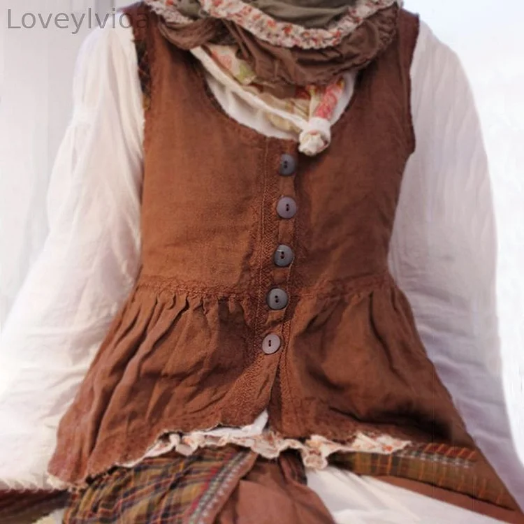 Vintage Solid Comfy Button Comfy Vest