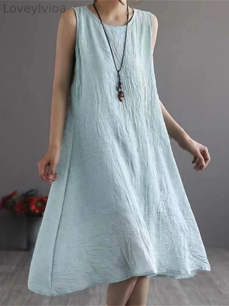 Basic Flowy A Line Woven Tank Midi Dress