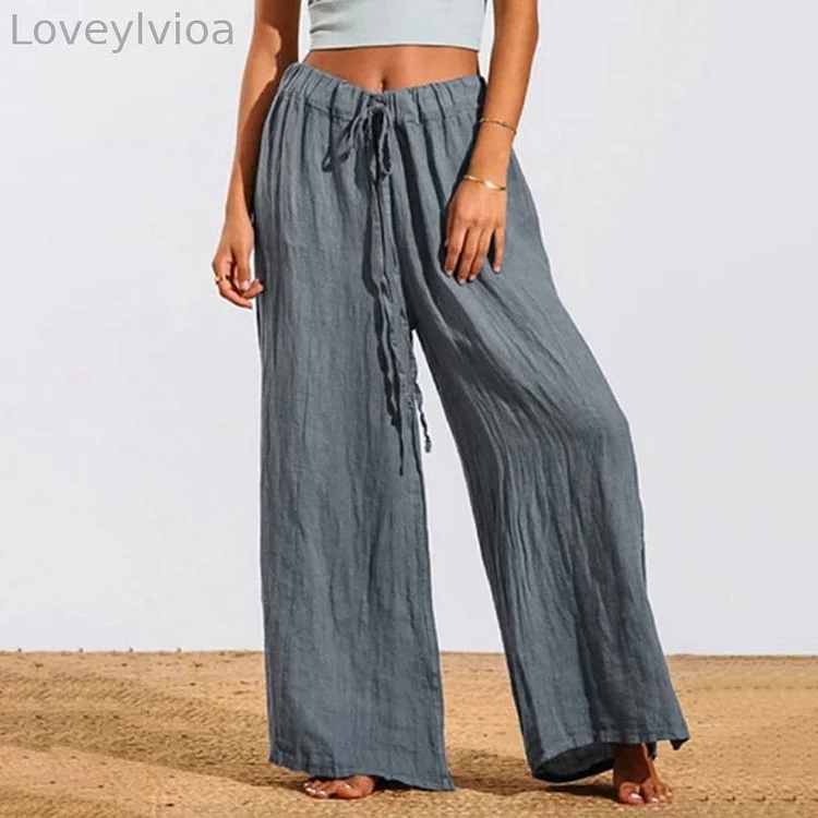 Solid Color Comfortable Loose Cotton And Linen Casual Pants