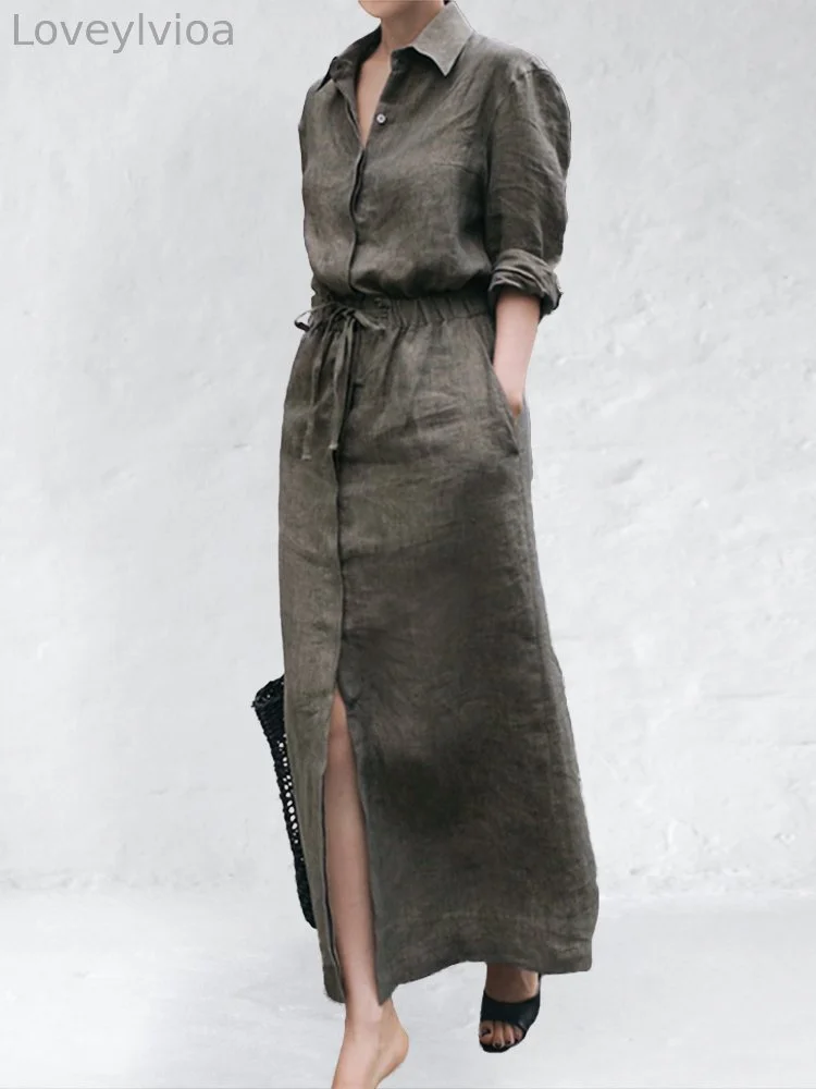 Drawstring Comfy Maxi Shirt Dress