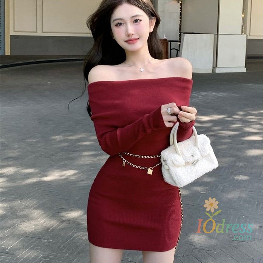 IO Dress Women's Crochet Dresses Over The Shoulder Trend Clearance Sale Essential New in Comfortable Casual Sexy Daring Female Knit Dress