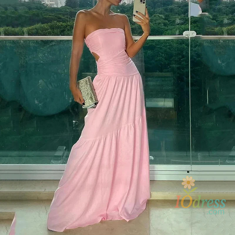 IO Dress Wefads Women Maxi Dresses Summer Sexy Temperament Solid V Neck Cutout Pleated Off Shoulder Slim Backless Beach Party Dress