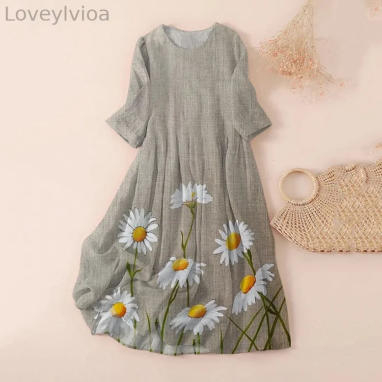 Vintage Daisy Floral Print Maxi Dress