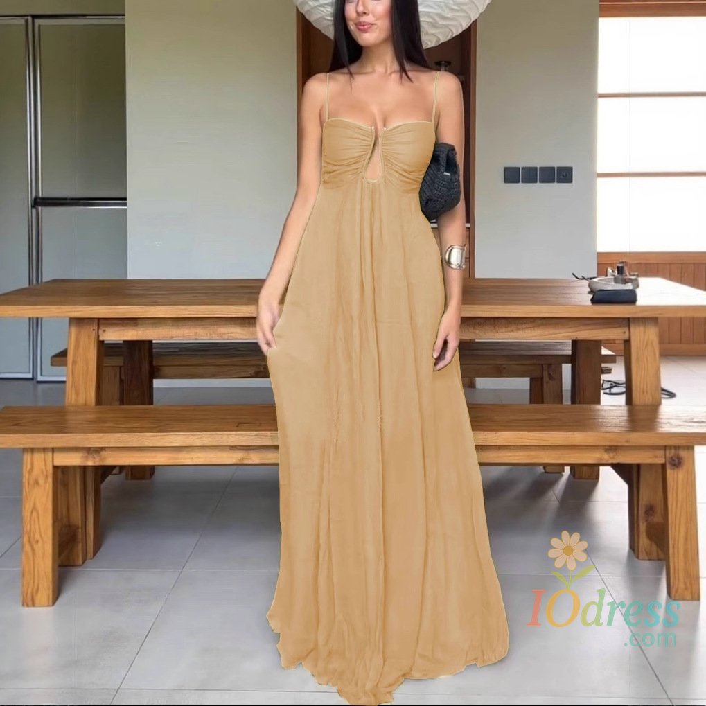 IO Dress 2025 New Summer Sexy Women's Dress with Suspender U-shaped Design, Vacation Big Swing Long Skirt