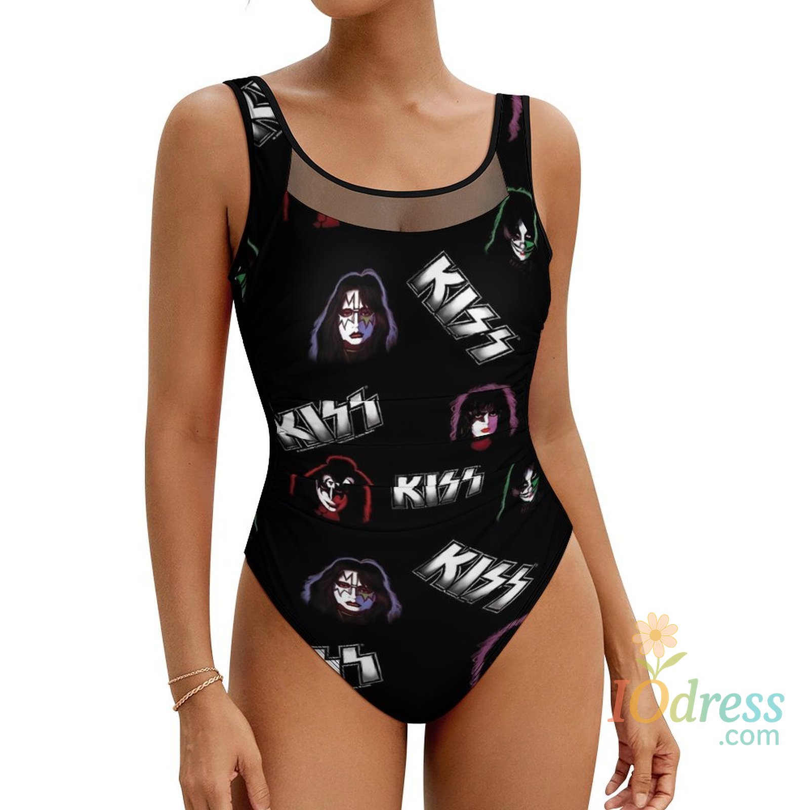 IO Dress Kiss Band Logo Swimsuit Sexy KISS Faces Women Swimwear One-Piece Simple Bodysuit Fitness Push Up Backless Beach Wear