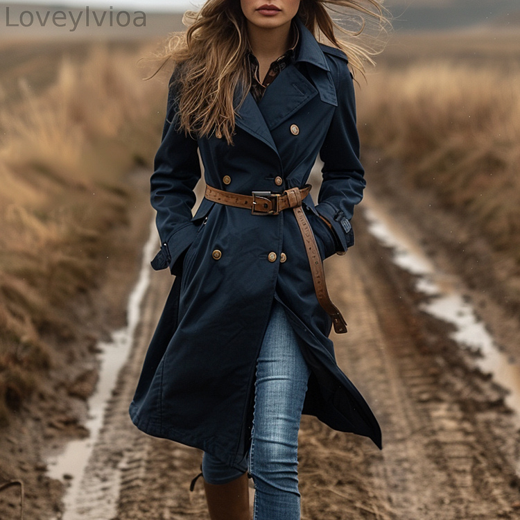 Women's Retro Casual Trench Coat Long Coat