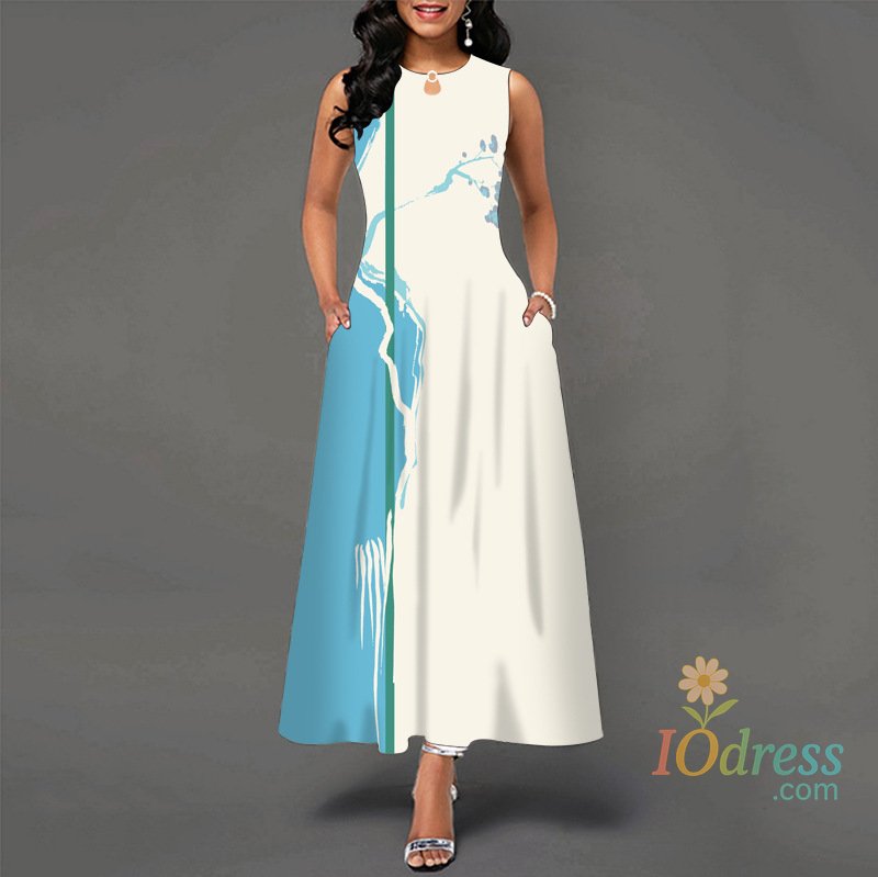 IO Dress Dresses for Women New Loose Floral Print Vintage Summer Boho Long Dress Cutout Ruffles Elegant Sleeveless Beach Party Maxi Dress