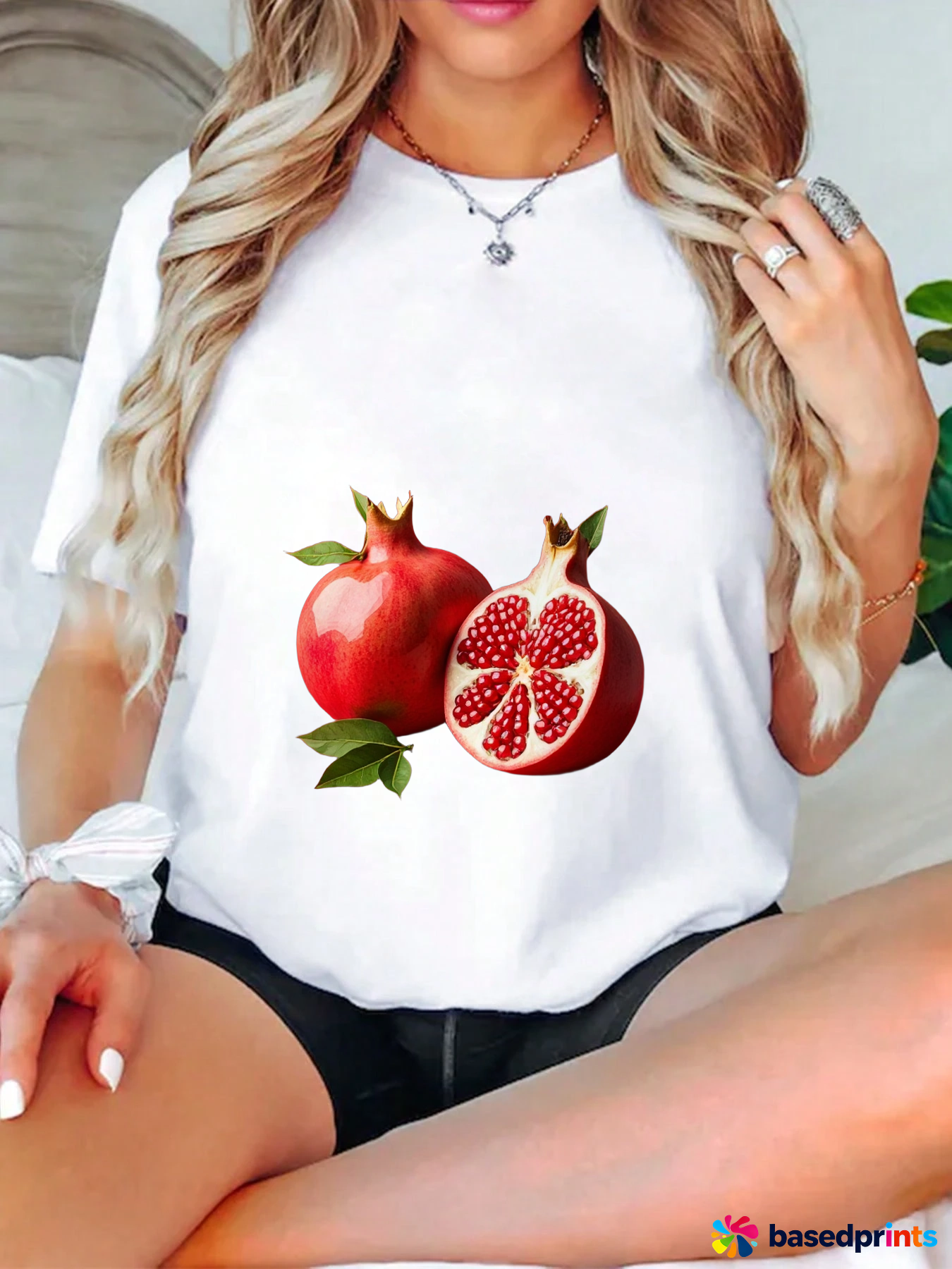 White Pomegranate Print T-Shirt