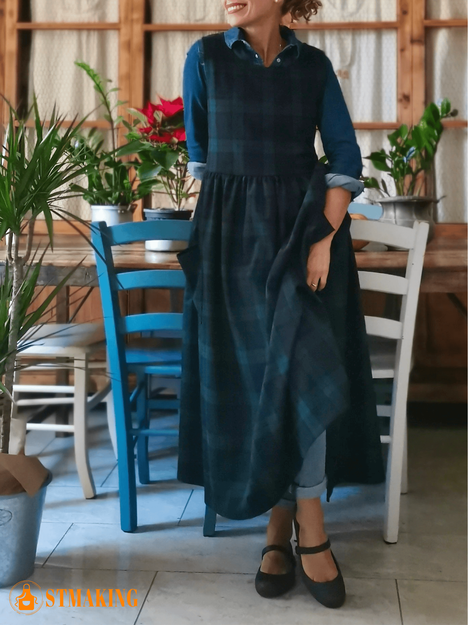 Green and Blue Tartan Apron Green and Blue Tartan Apron