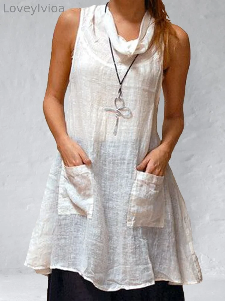 Stacked Collar A Line Woven Tank Top