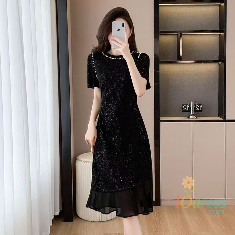 IO Dress 2025 Summer New Korean Style Korean Style Sequin Beaded Slim Midi Dress