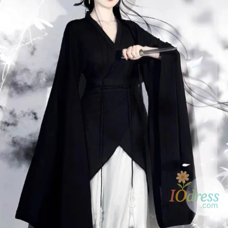 IO Dress Vintage Stage Cospaly Princess Dance Costumes Chinese Traditional Women's WeiJin Dynasty Red Black Cross Collar Hanfu Dresses