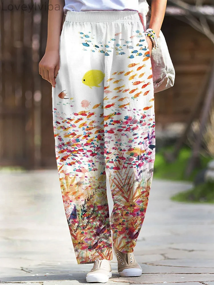 Women's Underwater World Print Casual Pants Straight Leg Pants
