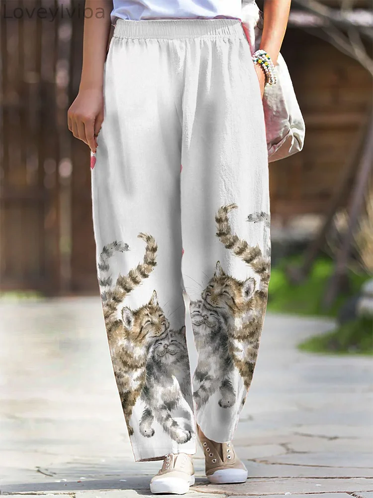 Women's Two Cute Cat Print Casual Pants