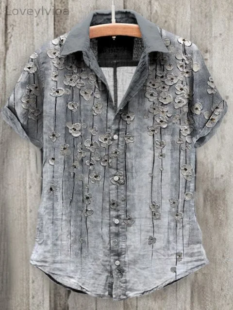 Women's Embossed Floral Vintage Cotton and Linen Shirt