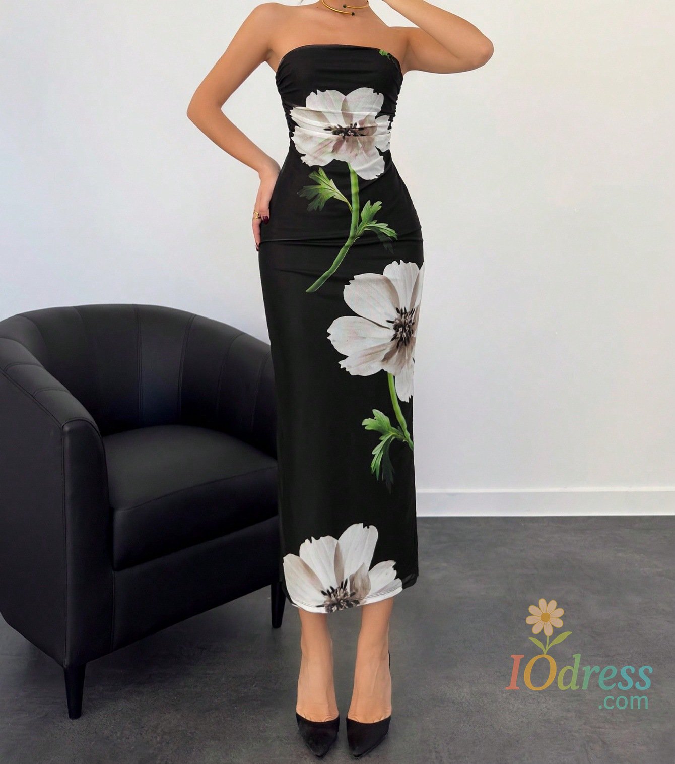 IO Dress Elegant Fashionable Printed Long Dress New Summer Women's Sexy Slim Fit Chest Wrapped Off Shoulder Casual Dress