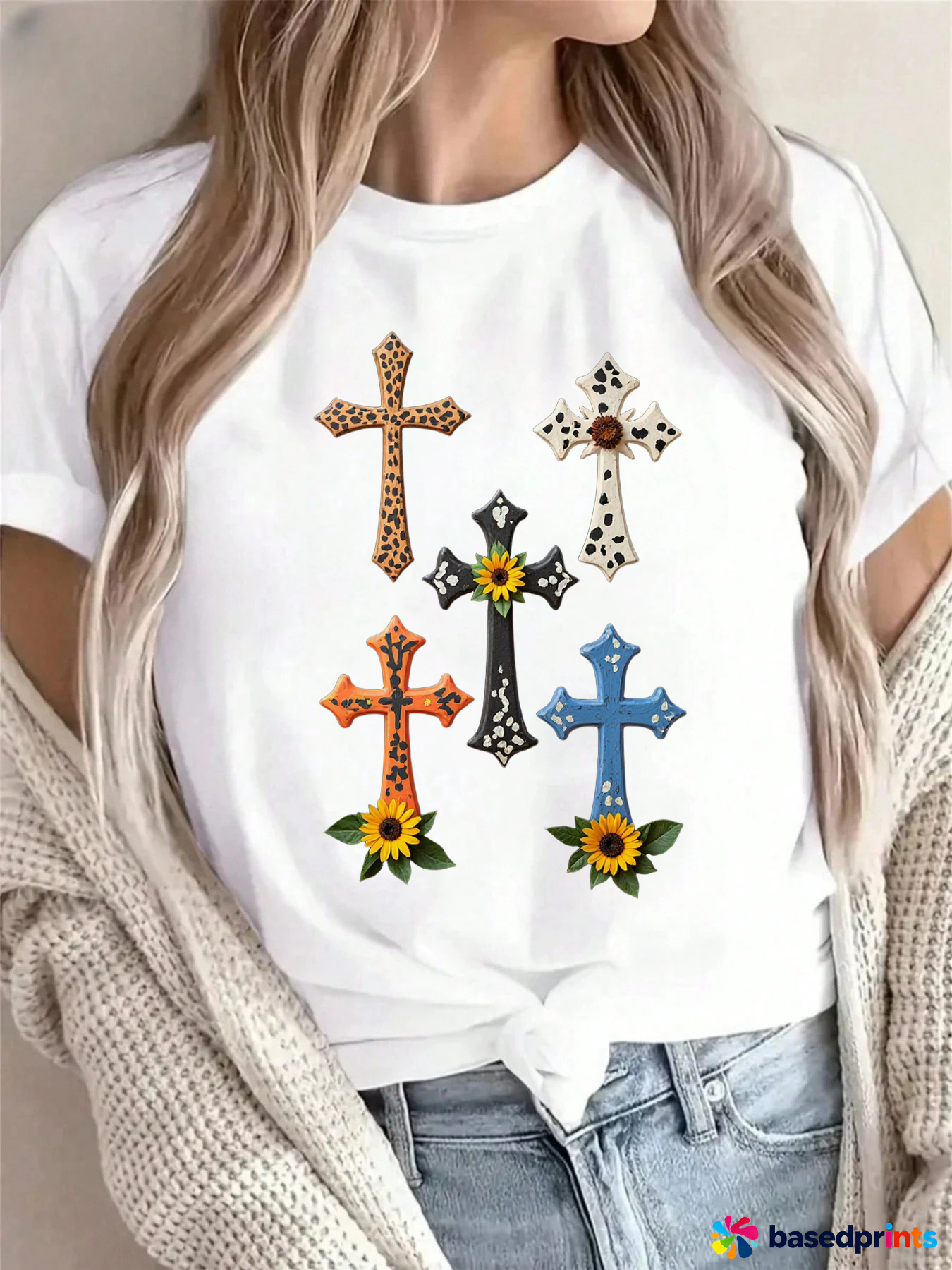 Colorful Cross T-Shirt Women Casual Tops Short Sleeve Summer Clothing