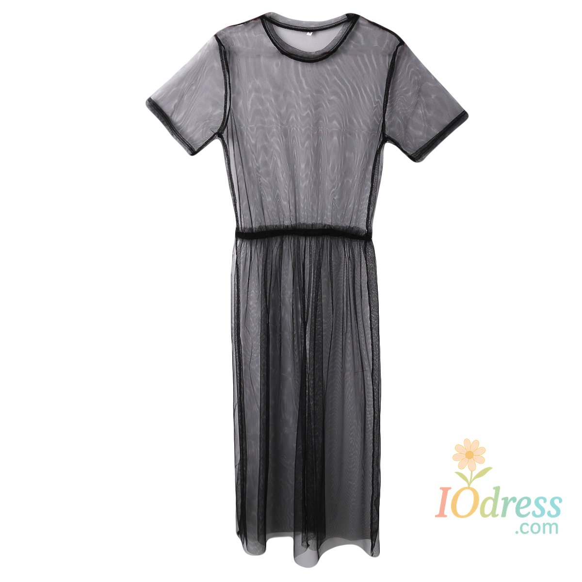 IO Dress 2022 Summer Volie Mesh Dresses Women See Through Black Gauze Mesh Sundress Half Sleeve Lace Sexy Outwear 1-Piece Summer