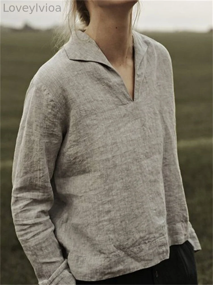 Lapels V Neck Casual Woven Tunic