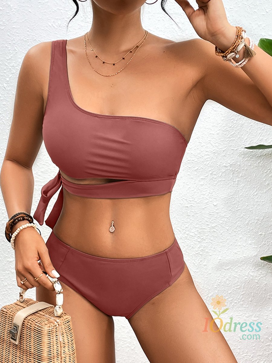 IO Dress One Shoulder Bikini Set Sexy 2025 Swimsuit Women Solid Padded Swimwear Female Bathers Bathing Swimming Swim Suit Beachwear