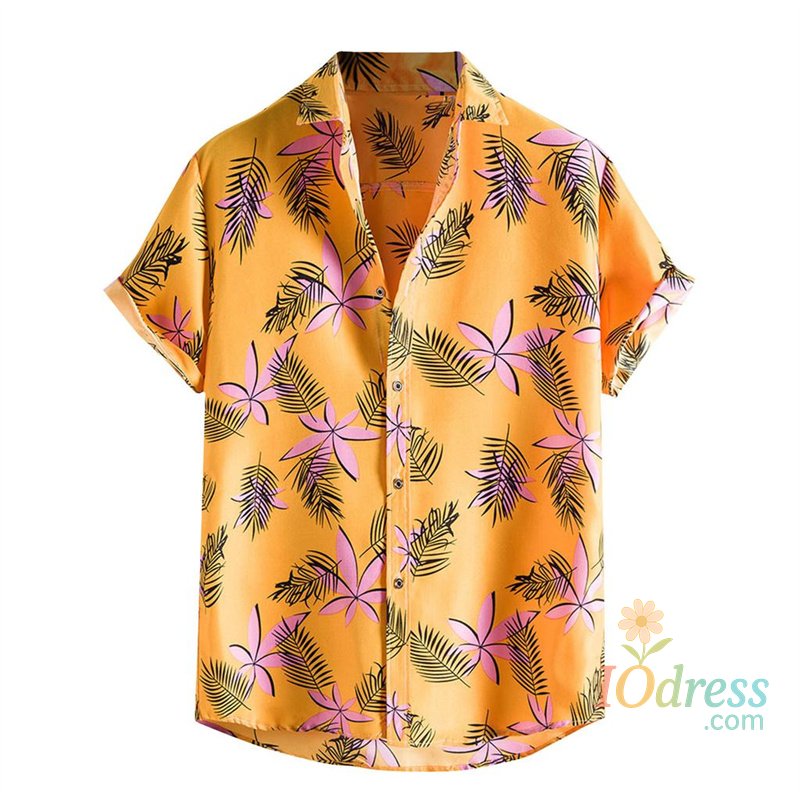 IO Menswear Popular Summer Hawaiian Shirt Men Cool 3d Printing Flower Leaves Shirts Lapel Collar Short Sleeves Button Beach Blouse Clothes