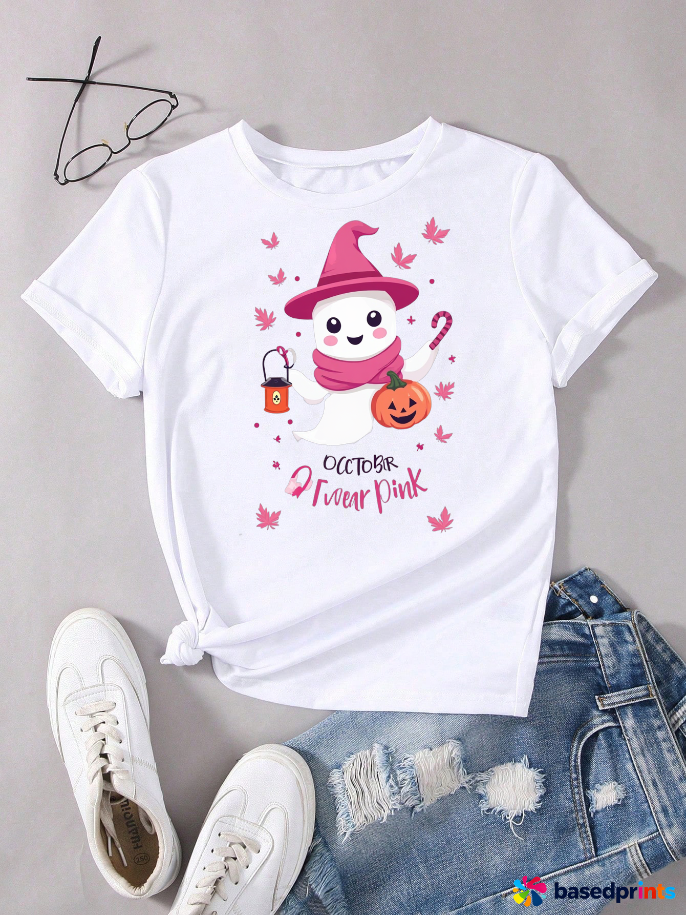 Halloween Ghost Pumpkin Candy Print T-Shirt