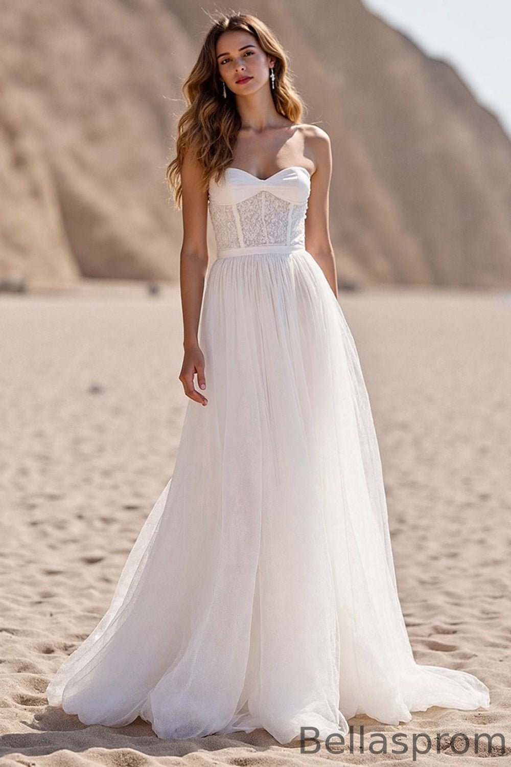 Bellasprom Sweetheart Tulle A-Line Bridal Gowns Sleeveless With Lace Zipper  Back