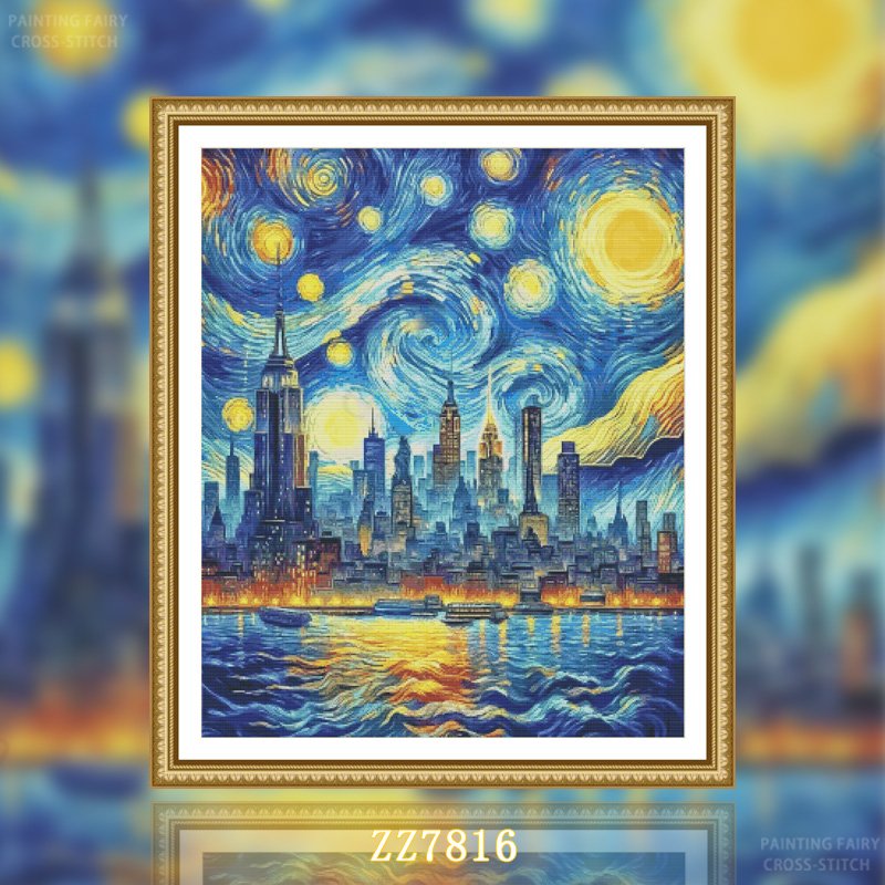 CRASTY ARTWORK 原画 Fairy]City Under the Starry Sky 14CT Pre-stamped Canvas(65
